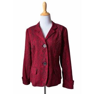Coldwater Creek Jacket Red and Black Brocade Button Up Lined Blazer Career Sz 12